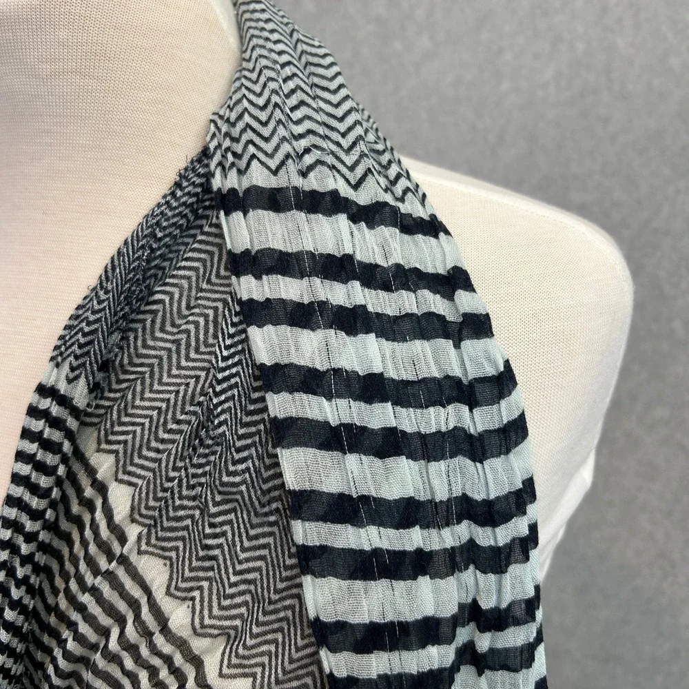 Blue Pacific Scarf Wrap Navy Blue Striped Lightweight Drape Cashmere Silk Blend